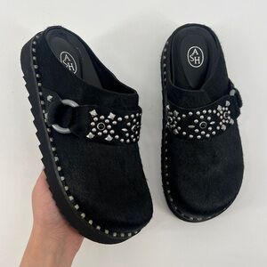ASH Glen Flats Black Embellished Festival Calf Hair Platform Slip On Mules 40